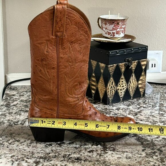 Custom Made Ostrich Leather Cowboy Boots – Saddle Tan | Size 7.5 / 8 - Picture 10 of 11